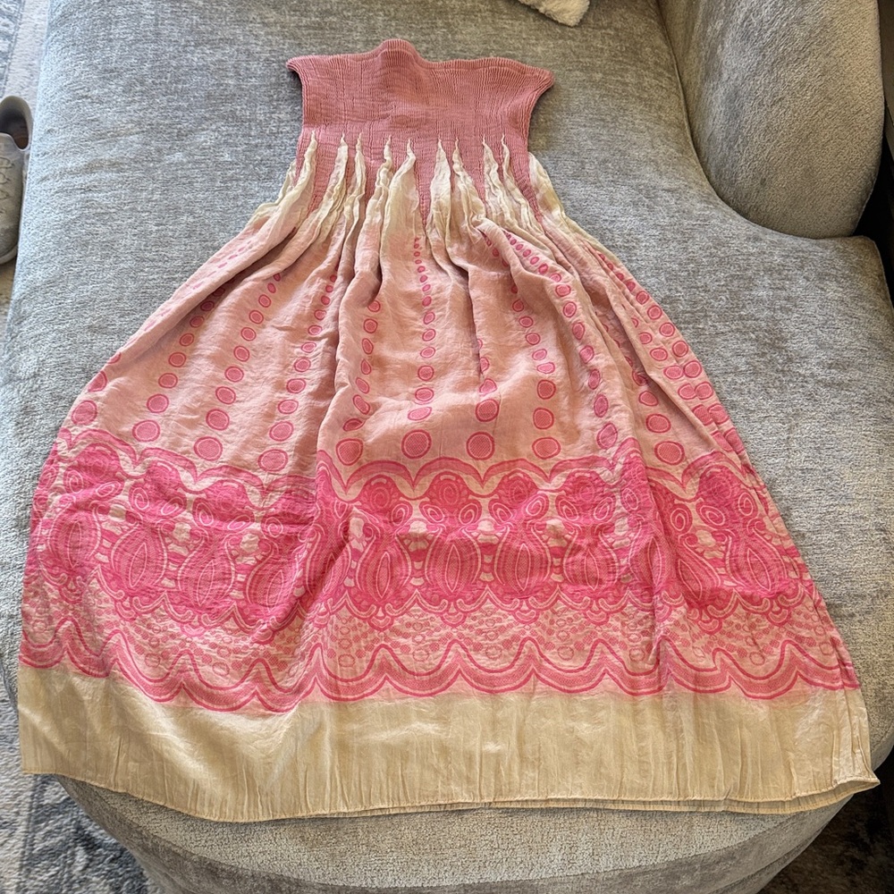 Lapis Pink Textured Strapless Custom Dress with Border Detail